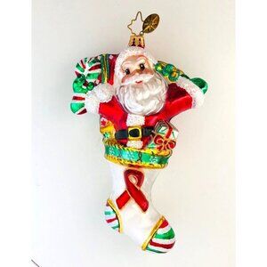 Christopher Radko Glass Ornament Heart Disease Awareness Santa Stocking Presents